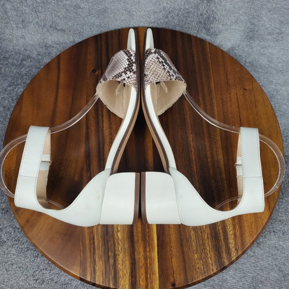 Clarks Sandals Women's 8 M White Leather Ankle Strap Block Heel Snake Print - Picture 5 of 10